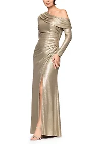 Women's Long Sleeve Asymmetrical Foil Gown