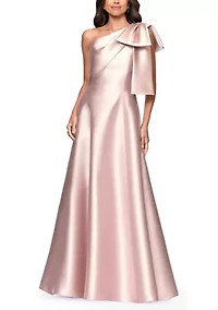 Women's One Bow Shoulder Mikado A-Line Gown