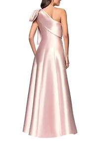 Women's One Bow Shoulder Mikado A-Line Gown