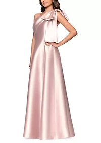 Women's One Bow Shoulder Mikado A-Line Gown