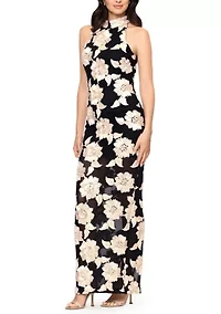 Women's Floral Print Appliqué Gown