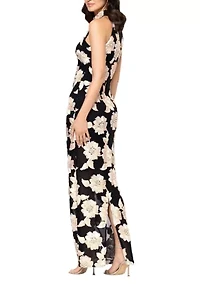 Women's Floral Print Appliqué Gown