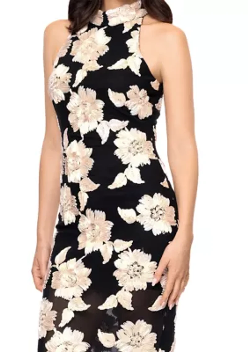 Women's Floral Print Appliqué Gown