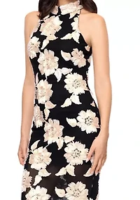 Women's Floral Print Appliqué Gown