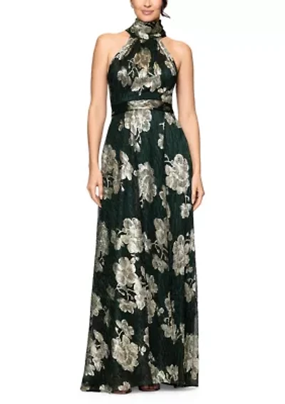 Women's Sleeveless Halter Neck Floral Print Chiffon A-Line Dress