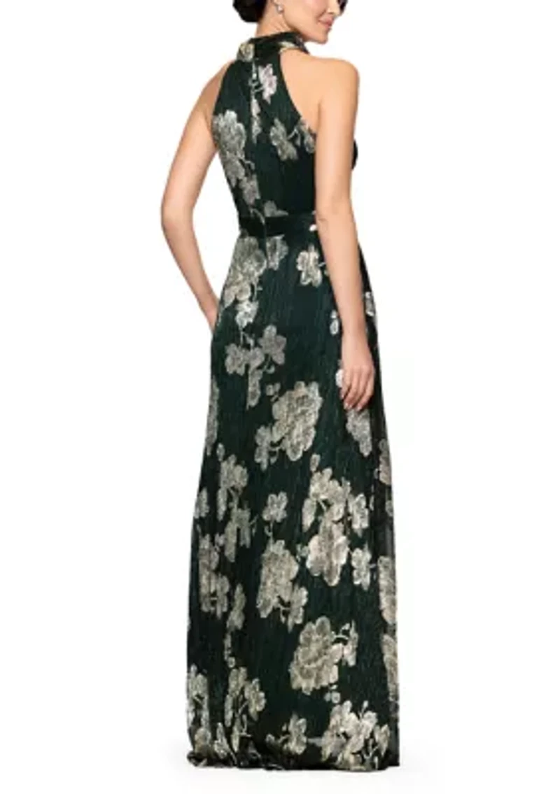 Women's Sleeveless Halter Neck Floral Print Chiffon A-Line Dress