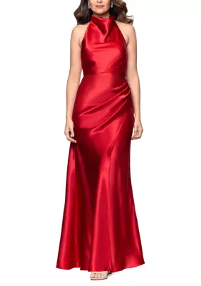 Women's Sleeveless Satin Halter Sheath Dress