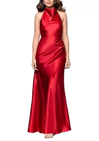 Women's Sleeveless Satin Halter Sheath Dress
