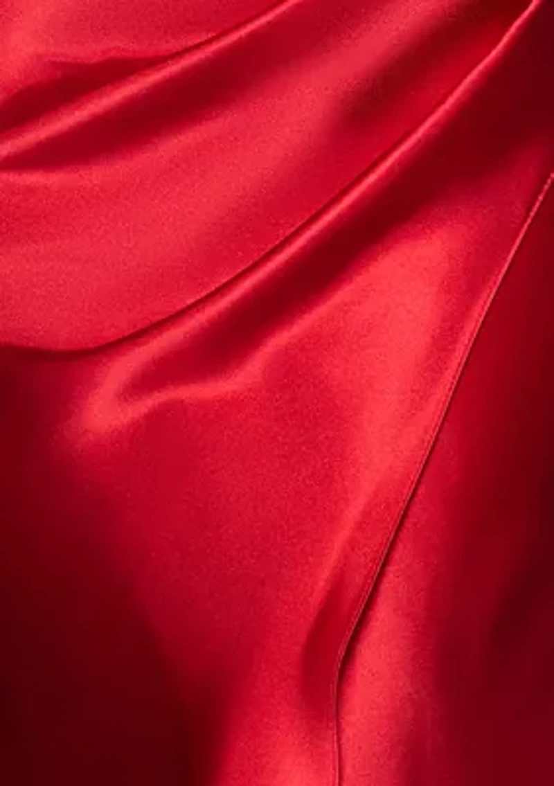 Women's Sleeveless Satin Halter Sheath Dress