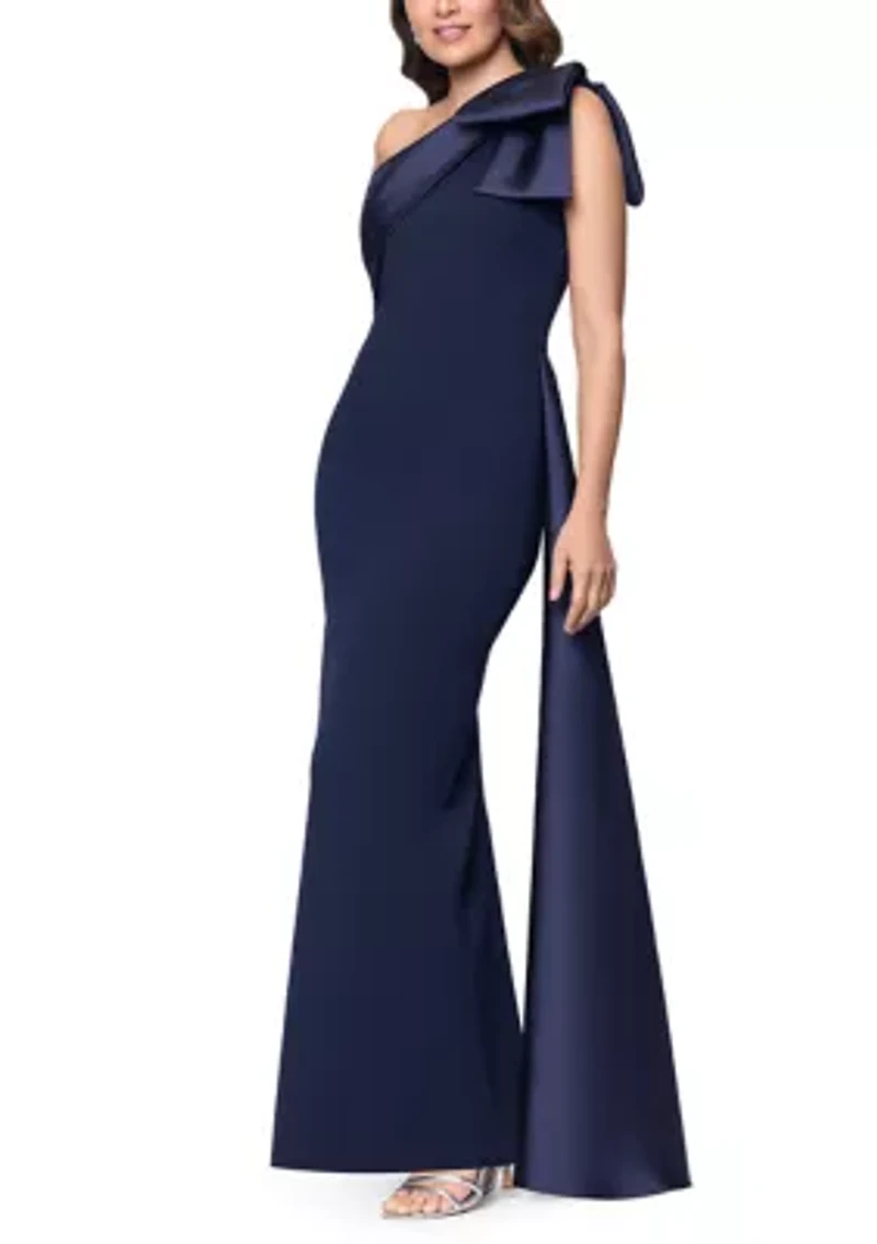 Women's Sleeveless One Shoulder Crepe Mikado Dress