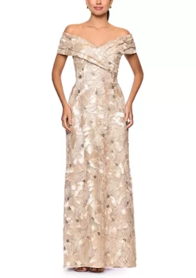 Women's Sleeveless Off the Shoulder Floral Embroidered Gown