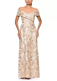 Women's Sleeveless Off the Shoulder Floral Embroidered Gown