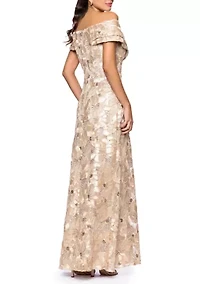 Women's Sleeveless Off the Shoulder Floral Embroidered Gown