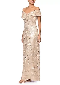 Women's Sleeveless Off the Shoulder Floral Embroidered Gown