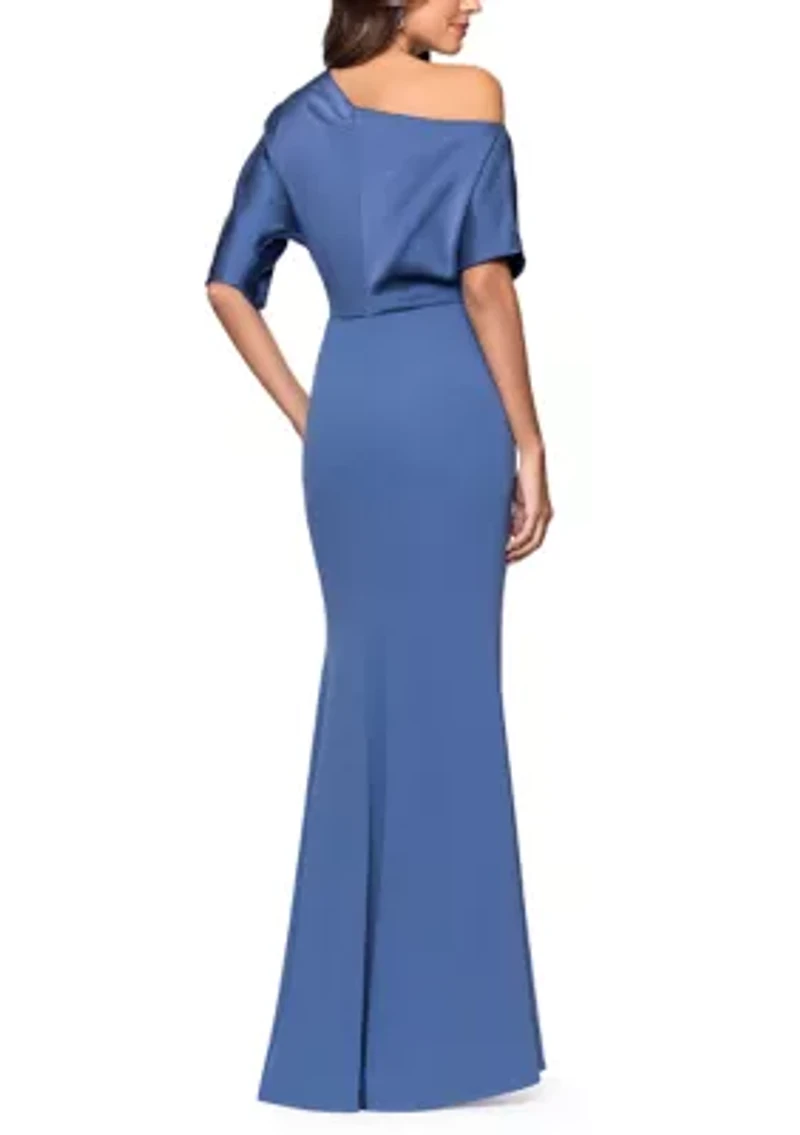 Women's Short Sleeve Mixed Media Satin Scuba Gown