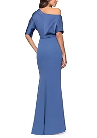 Women's Short Sleeve Mixed Media Satin Scuba Gown