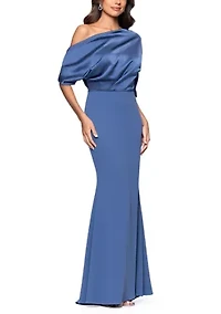 Women's Short Sleeve Mixed Media Satin Scuba Gown