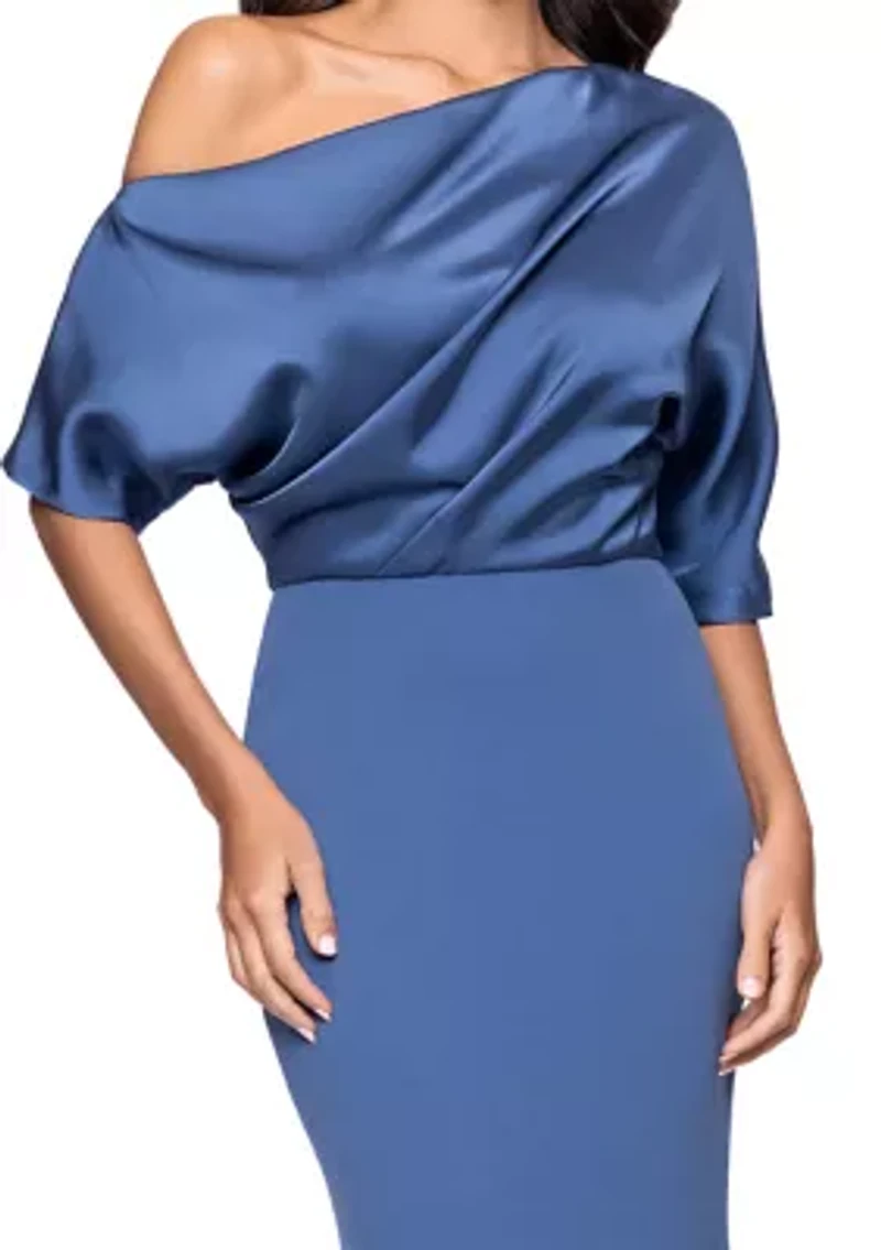 Women's Short Sleeve Mixed Media Satin Scuba Gown