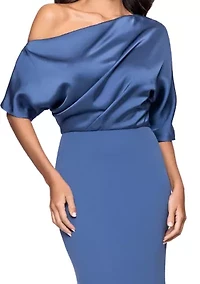 Women's Short Sleeve Mixed Media Satin Scuba Gown