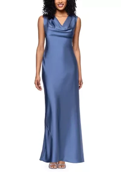 Women's Sleeveless Cowl Neck Satin Sheath Dress