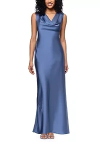 Women's Sleeveless Cowl Neck Satin Sheath Dress