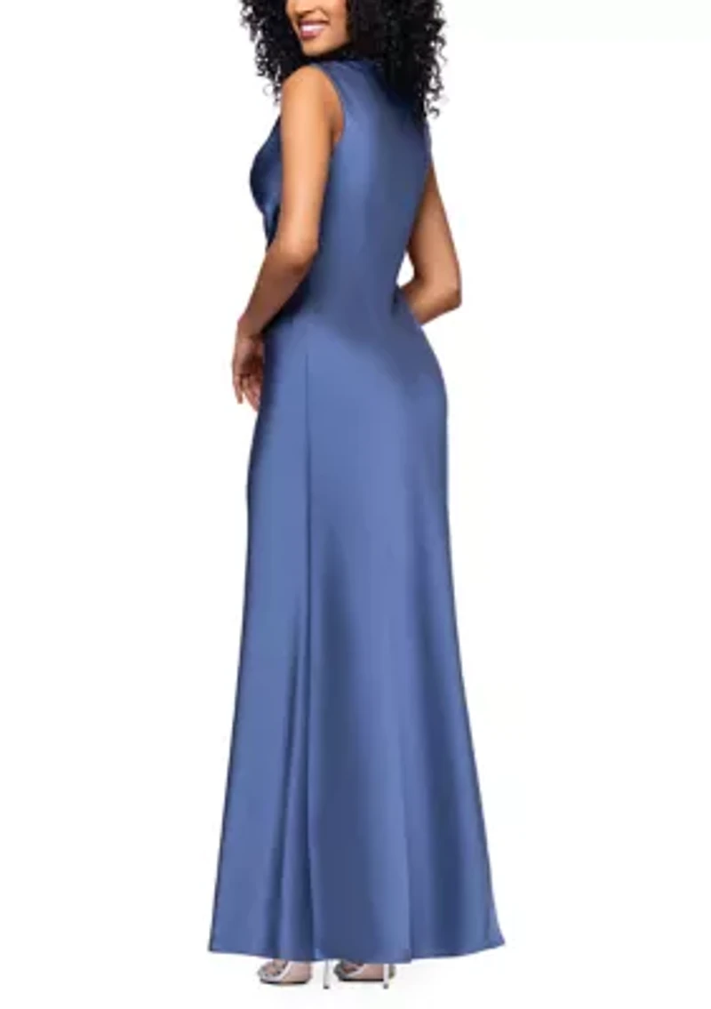 Women's Sleeveless Cowl Neck Satin Sheath Dress