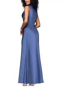 Women's Sleeveless Cowl Neck Satin Sheath Dress
