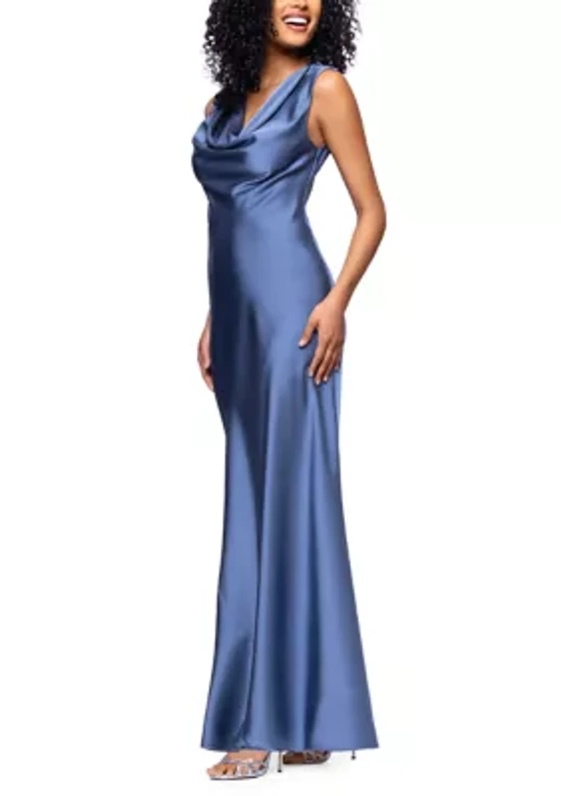 Women's Sleeveless Cowl Neck Satin Sheath Dress