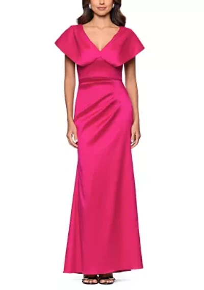 Women's Short Sleeve V-Neck Mikado Gown