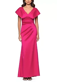 Women's Short Sleeve V-Neck Mikado Gown