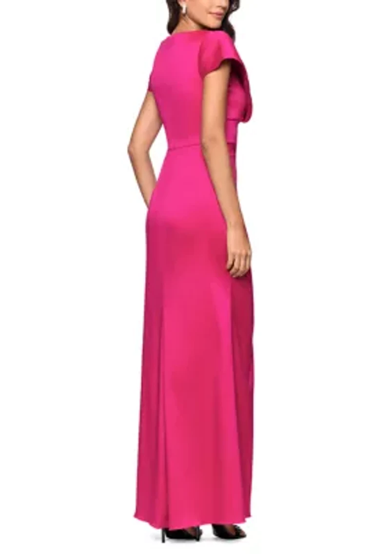 Women's Short Sleeve V-Neck Mikado Gown