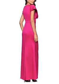 Women's Short Sleeve V-Neck Mikado Gown