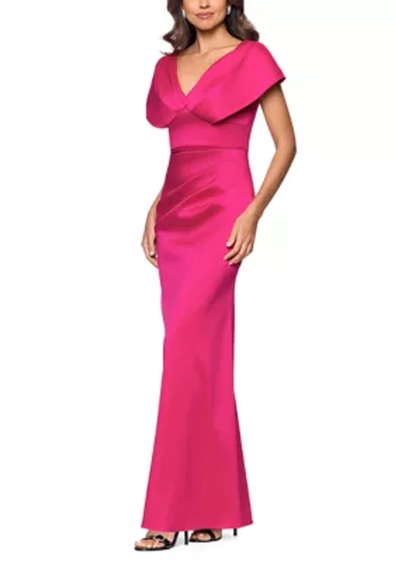 Women's Short Sleeve V-Neck Mikado Gown