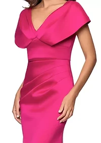 Women's Short Sleeve V-Neck Mikado Gown