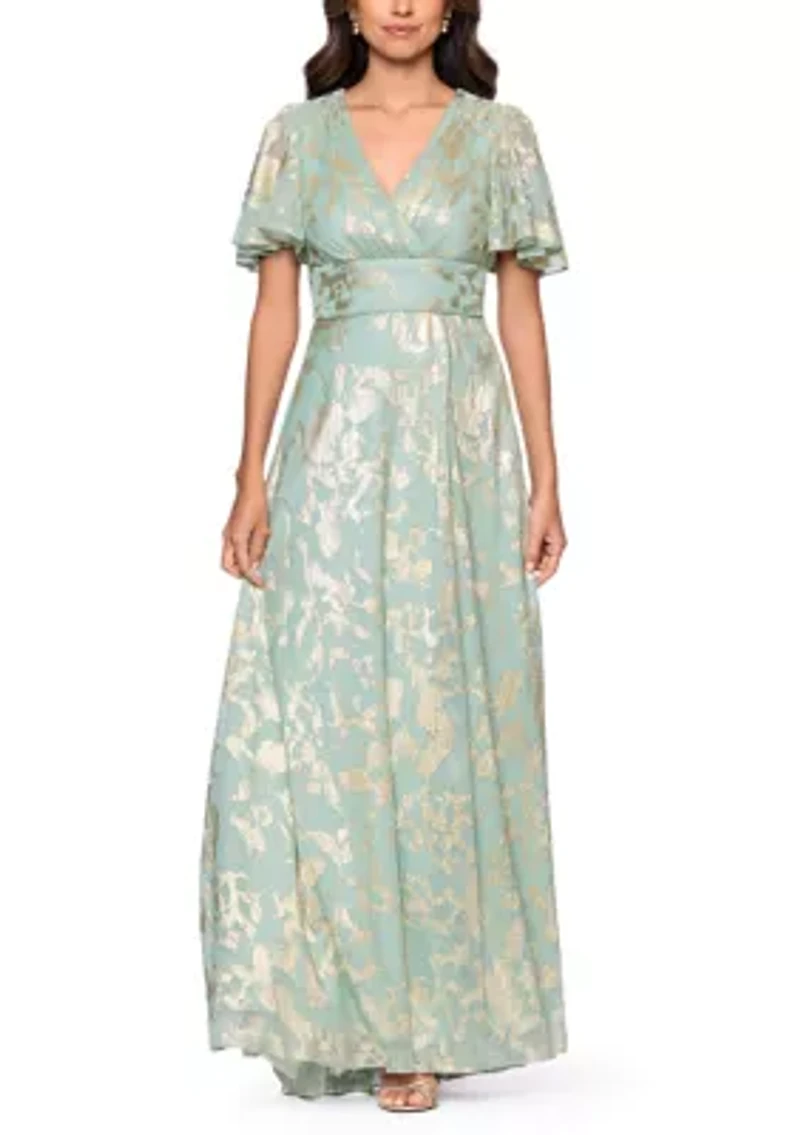 Women's V-Neck Foil Gown