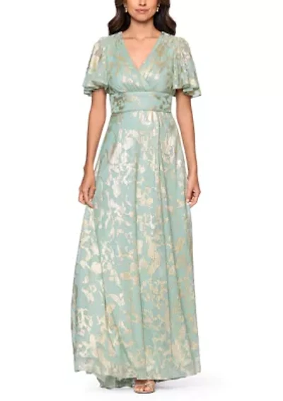 Women's V-Neck Foil Gown