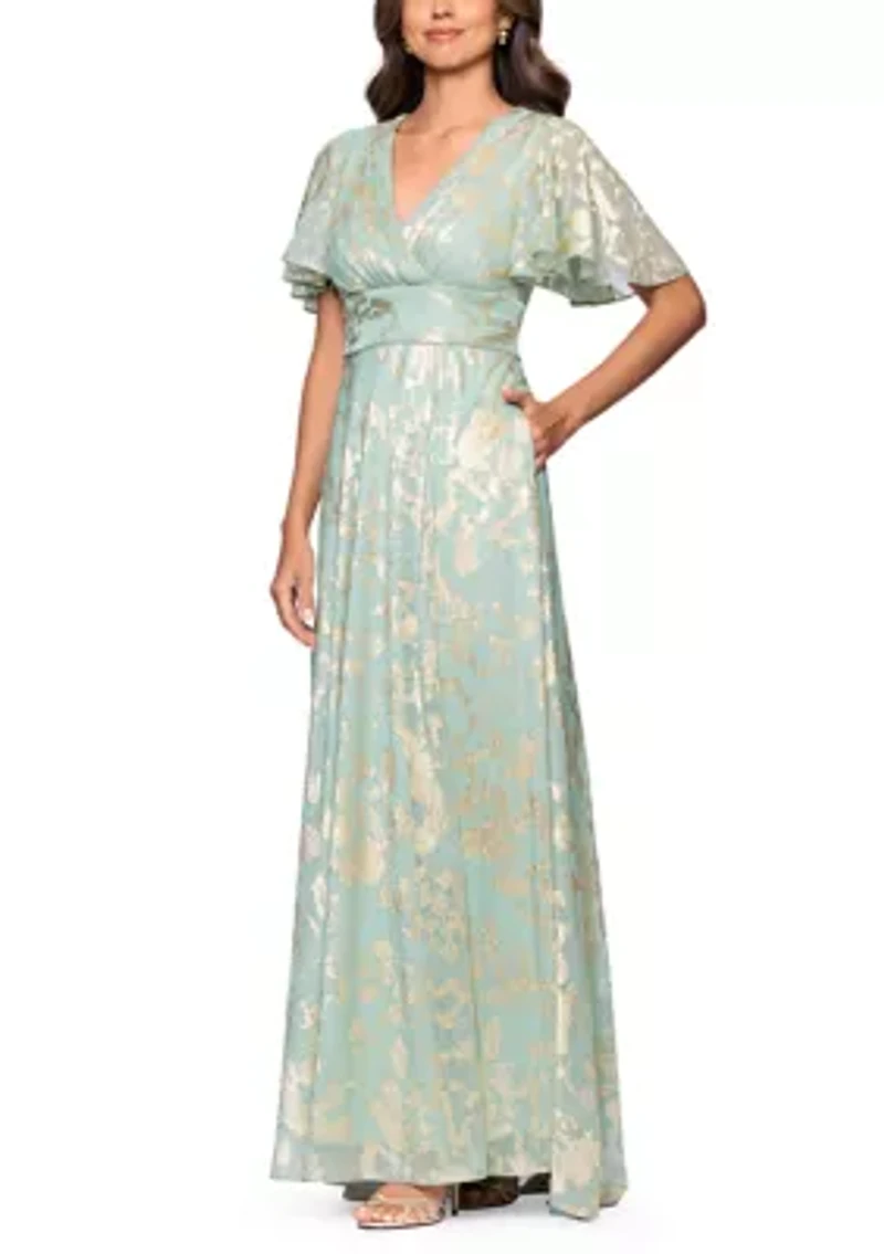 Women's V-Neck Foil Gown