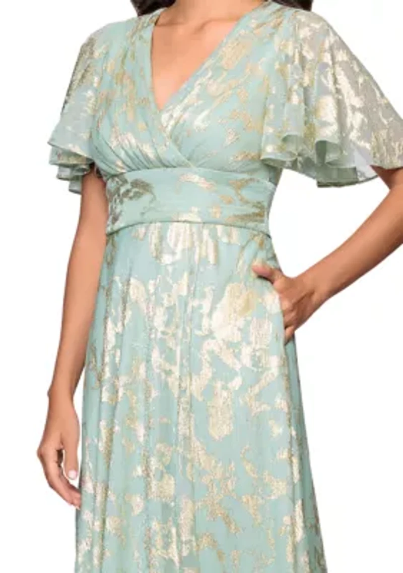 Women's V-Neck Foil Gown