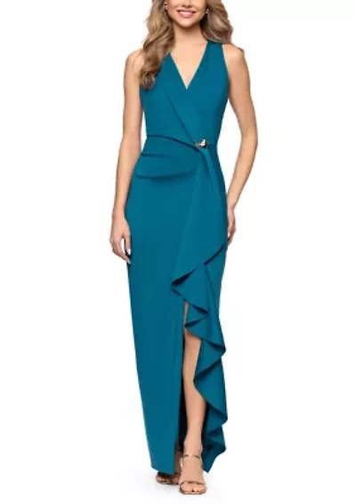 Women's Sleeveless Cascading Ruffle Gown