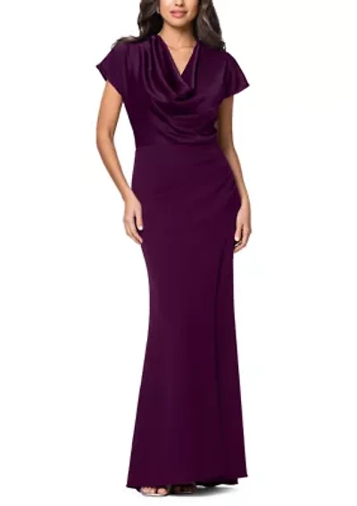 Women's Drape Neck Satin Slim Gown