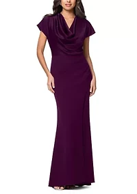 Women's Drape Neck Satin Slim Gown