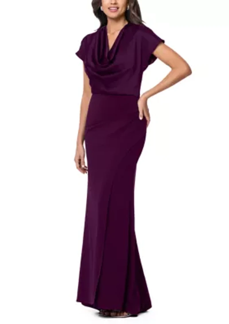 Women's Drape Neck Satin Slim Gown