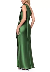 Women's One Bow Sleeve Satin Gown