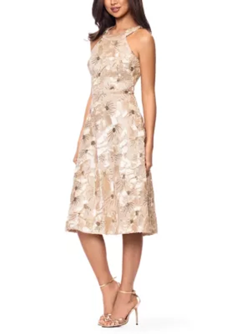 Women's Sleeveless Halter Soutache Sequin Dress