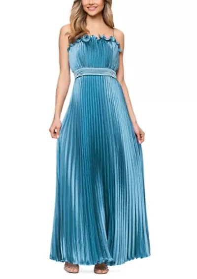 Women's Sleeveless Pleated Satin Gown