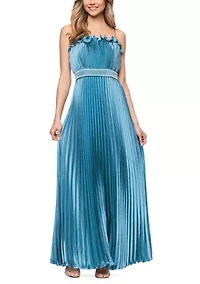 Women's Sleeveless Pleated Satin Gown