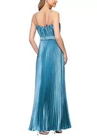 Women's Sleeveless Pleated Satin Gown