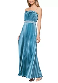 Women's Sleeveless Pleated Satin Gown