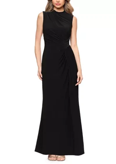 Women's Sleeveless Mock Neck Ruched Gown