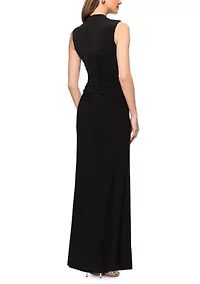 Women's Sleeveless Mock Neck Ruched Gown